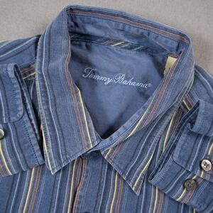 Tommy Bahama Striped Tencel Lyocell Retro Point Collar Men Long Sleeve Shirt L